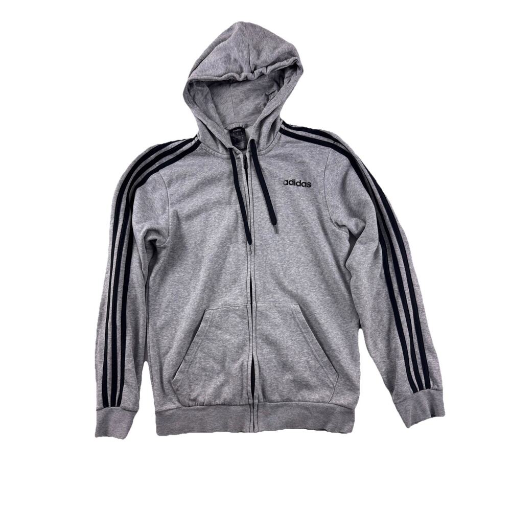 Adidas Essentials 3-Stripes Full-Zip Hoodie Size Small Grey Heather Fleece